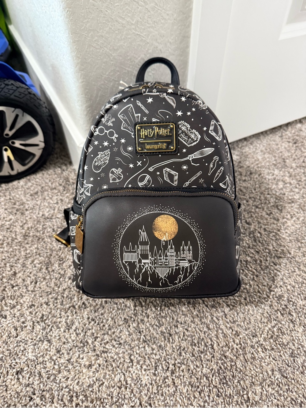 Loungefly Harry Potter Black Mini Backpack with Gold Moon Accent